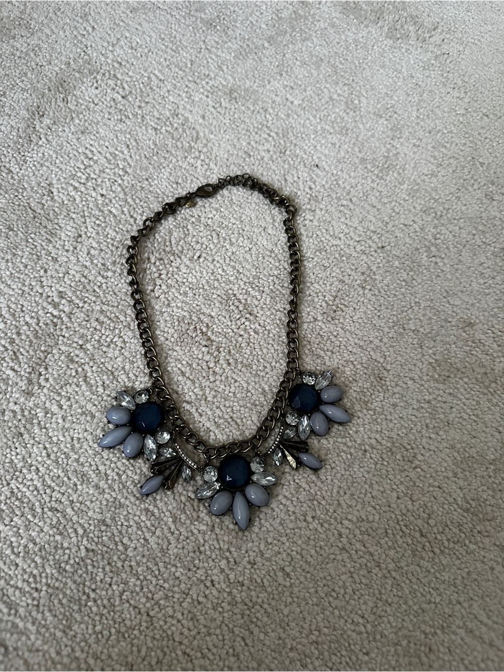 J. Crew Navy and Light Gray Floral Statement Necklace